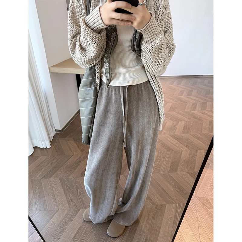灯芯绒阔腿裤女春秋雪尼尔复古高腰慵懒松弛感宽松垂感毛呢直筒裤