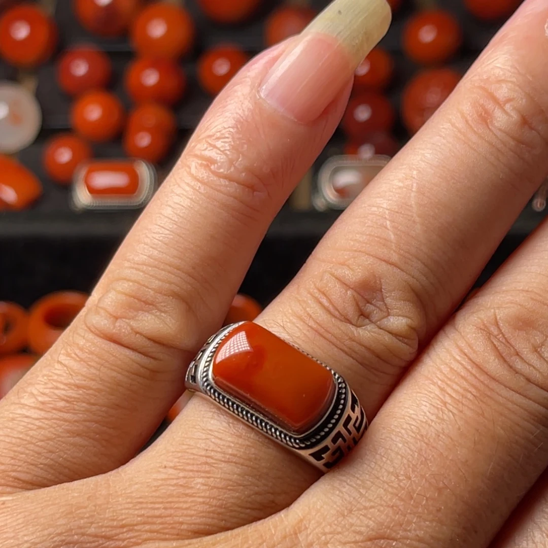 南红玛瑙银S925镶嵌戒指