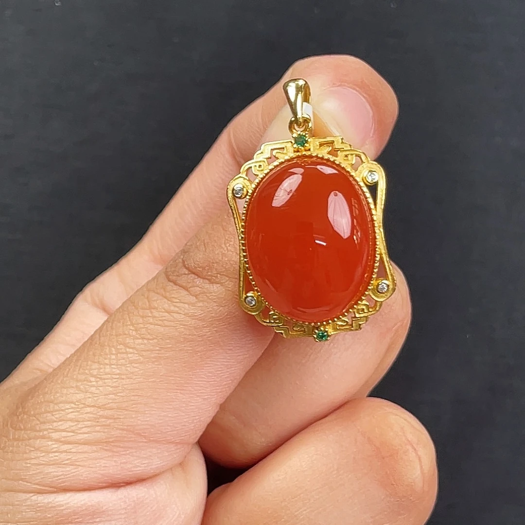 南红玛瑙银S925镶嵌手链河湾冰红吊坠