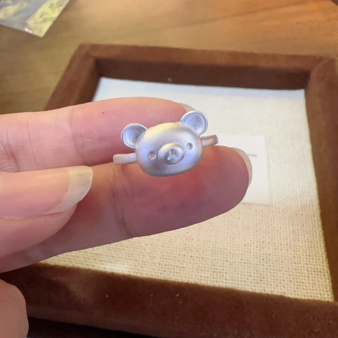 足银戒指 新款情侣轻松熊戒指足银990开口戒食指环女日韩潮人