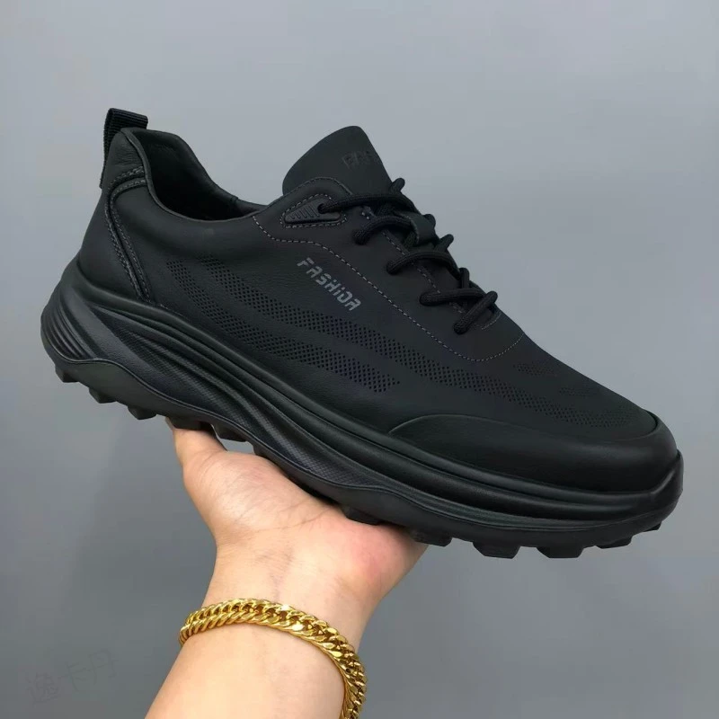 2025秋季新款真皮男鞋时尚厚底增高户外潮鞋百搭透气轻便运动休闲