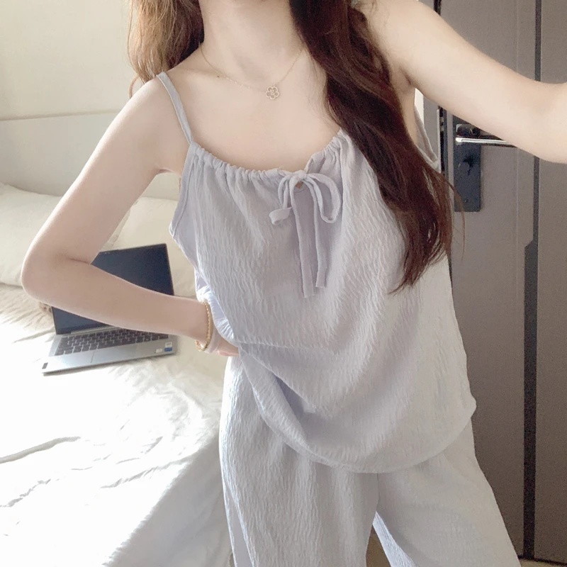 【带胸垫一体】睡衣女夏季吊带长裤性感法式可外穿甜美家居服两件套