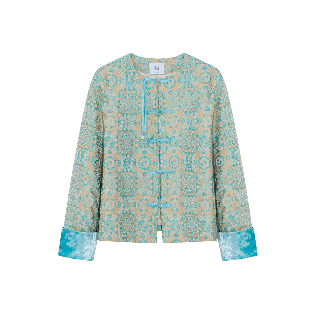 【玖和】真丝琵琶蝴蝶扣宋锦轻中式时尚休闲外套C24Z245