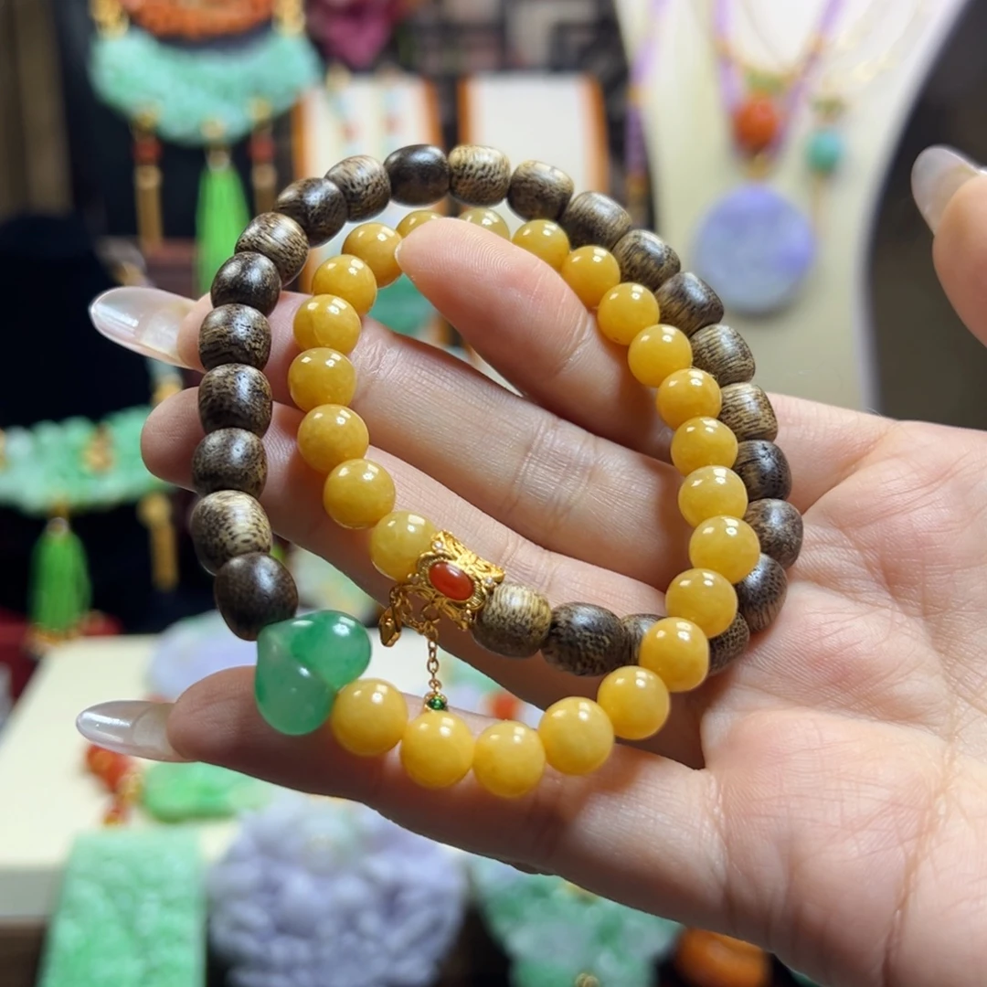 翡翠未镶嵌项链双圈黄翡