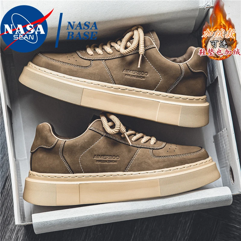NASA联名男鞋秋冬新款加绒百搭加厚低帮厚底潮流防滑休闲厚底潮鞋
