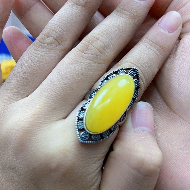 琥珀银S925镶嵌颈饰戒指