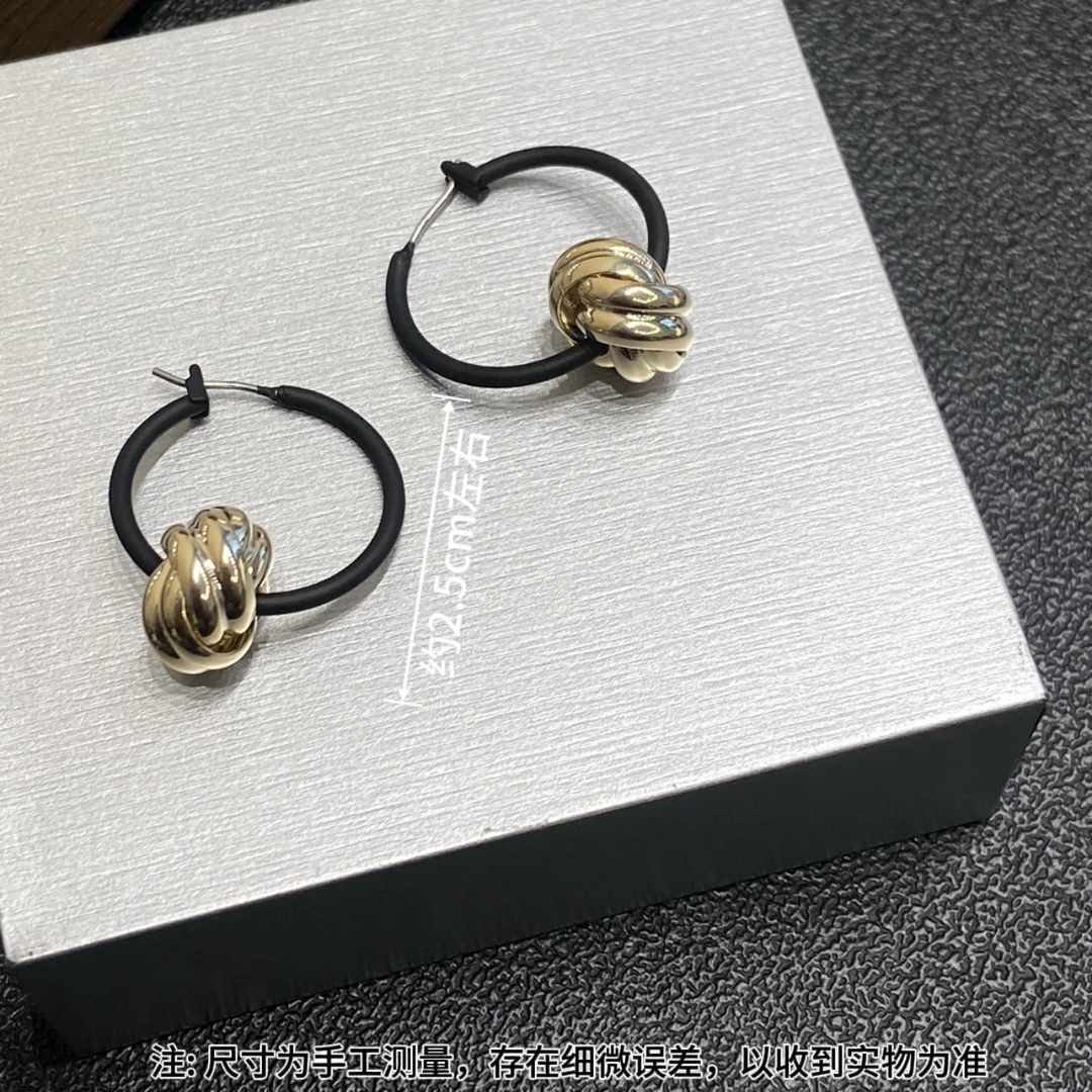合金耳饰 意大利【设计师】 复古时尚黑金撞色同心结两戴耳环