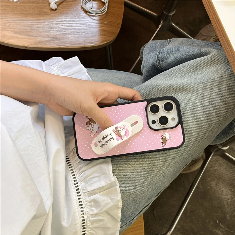 粉兔子波点创可贴支架适用苹果16手机壳iphone15promax全包14女13