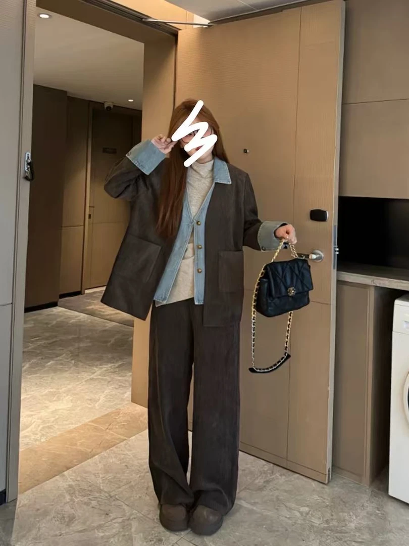 蔓蔓 大码女装拼接外套+显瘦裤子套装522822裤222822裙22822外
