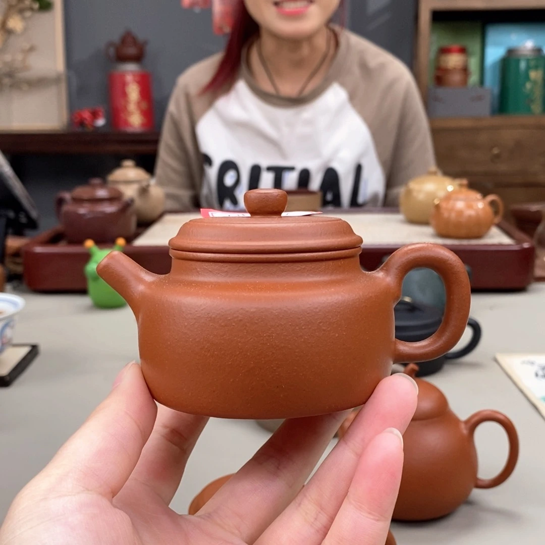 袋***鼠茶壶紫砂生砂朱泥半手德钟152cc