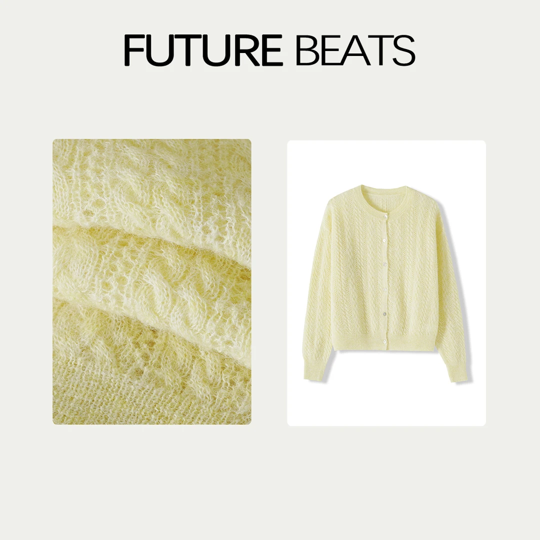 FUTURE BEATS春季甜心奶黄温柔气质圆领单排扣针织开衫