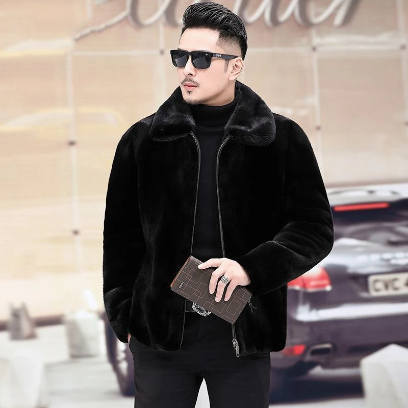 【正品】海宁抗寒潮流男貂秋冬保暖时尚短款外套夹克男士加厚皮草
