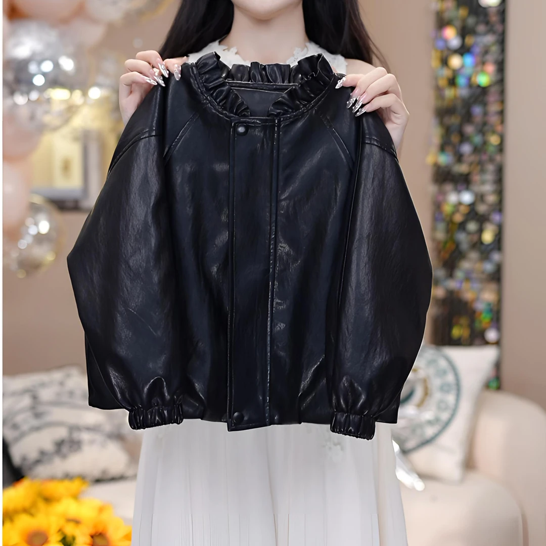 女童皮衣外套早秋款2025新款小女孩洋气时髦上衣儿童秋装黑色夹克