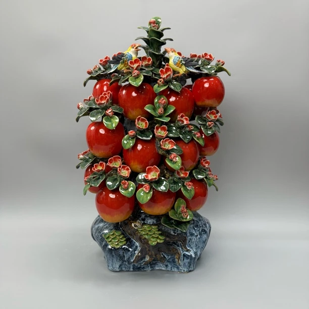 【喜报平安】苹果喜鹊款13果石湾公仔长度35宽26高64玄关