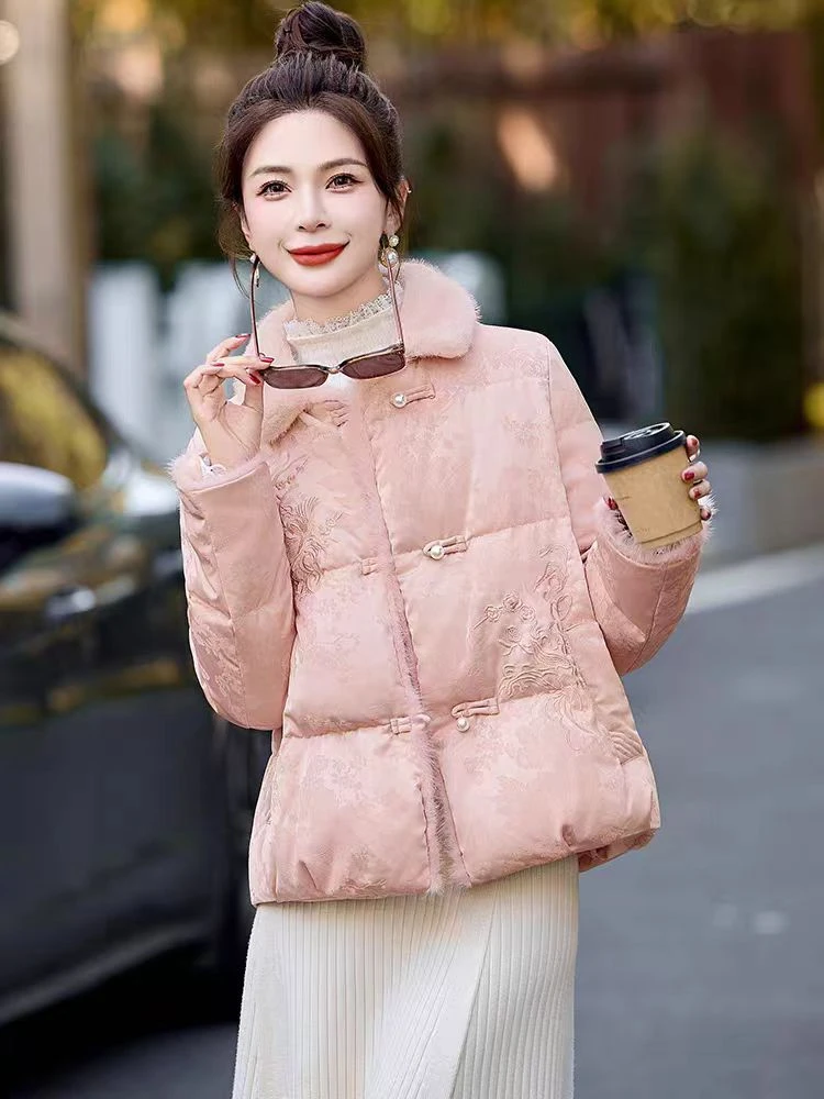 果宝-2024冬季新款新中式时尚洋气加厚白鸭绒羽绒服 MG1215