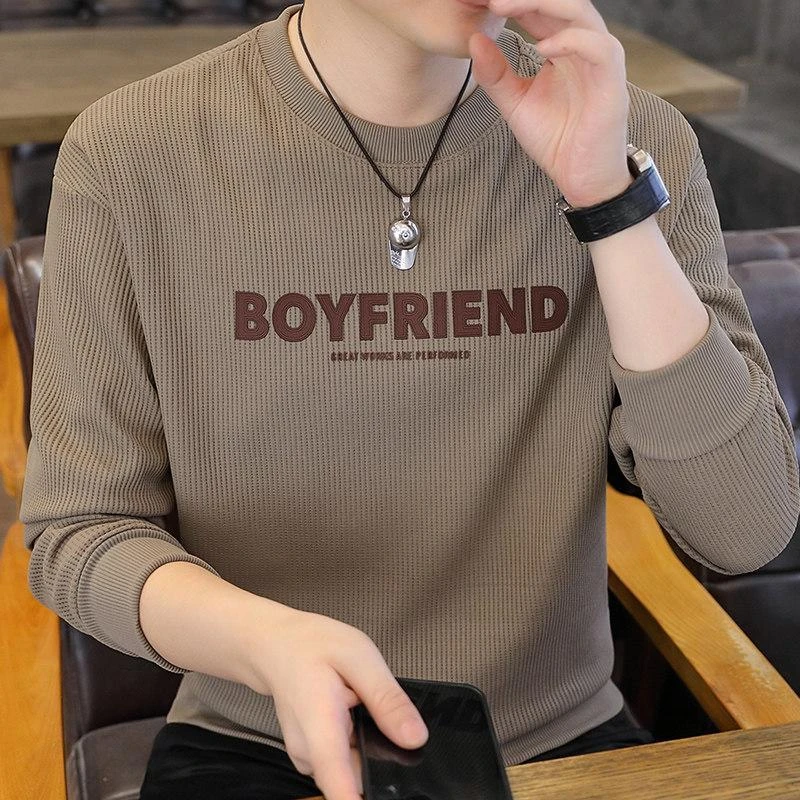 美式重磅华夫格男秋季潮牌高街百搭男士加绒男士新款休闲装卫衣