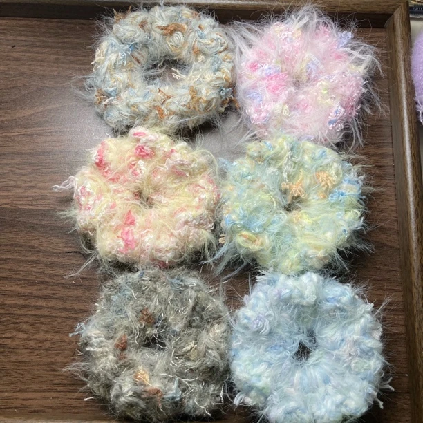 一组手工钩织手混线大肠发圈ins清新仙女气质百搭韩版发饰
