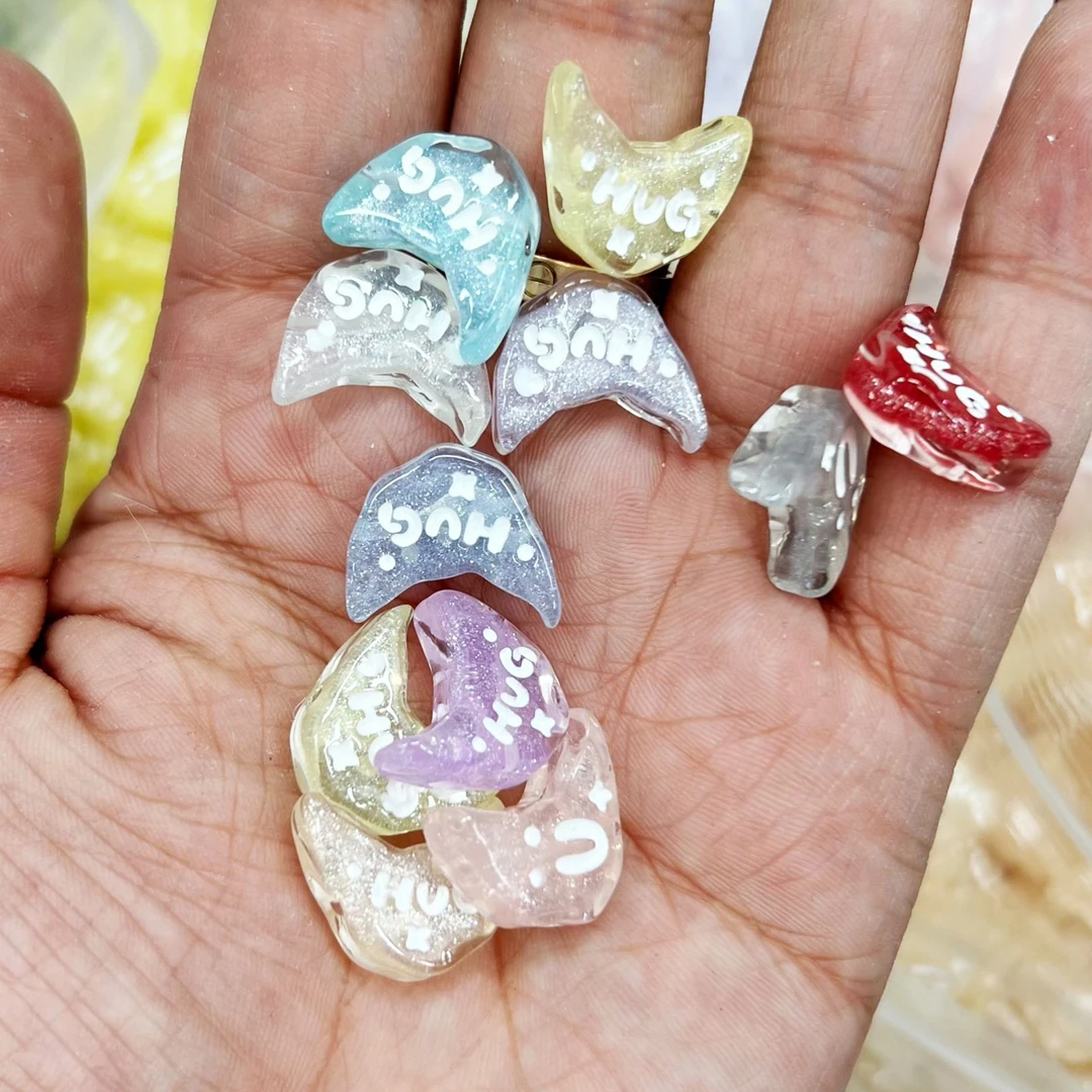 DIY饰品配饰 韩国胶定制珠 追光猫眼效果 双面手绘月亮 通孔散珠