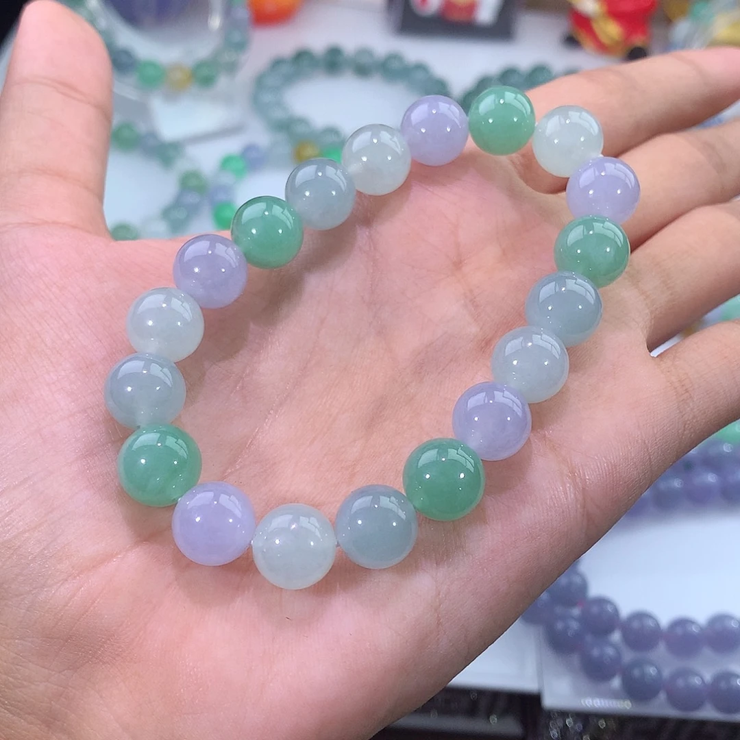 翡翠未镶嵌手链翡翠冰胶马卡龙手串