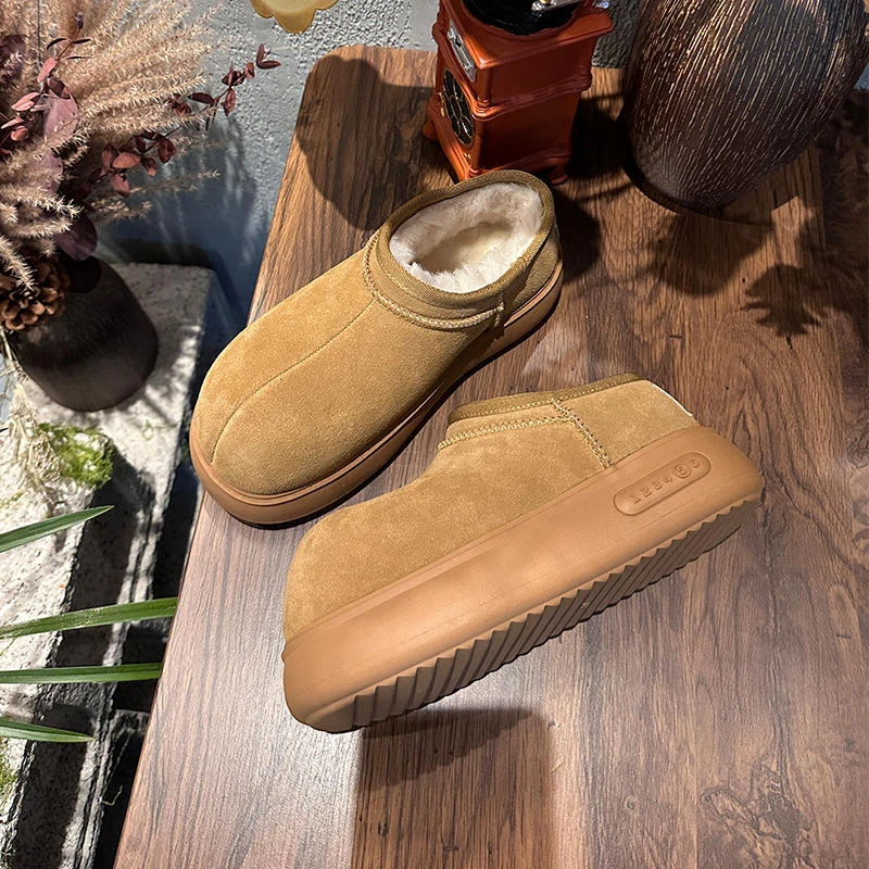 【WENJI】25ss发泡底真皮卡皮巴拉鞋头雪地靴女2025冬季新款保暖