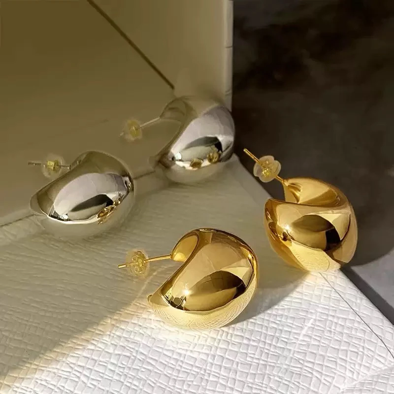 磁铁耳饰 ForeverCharm轻奢优雅气质百搭水滴耳钉简约亮面金色