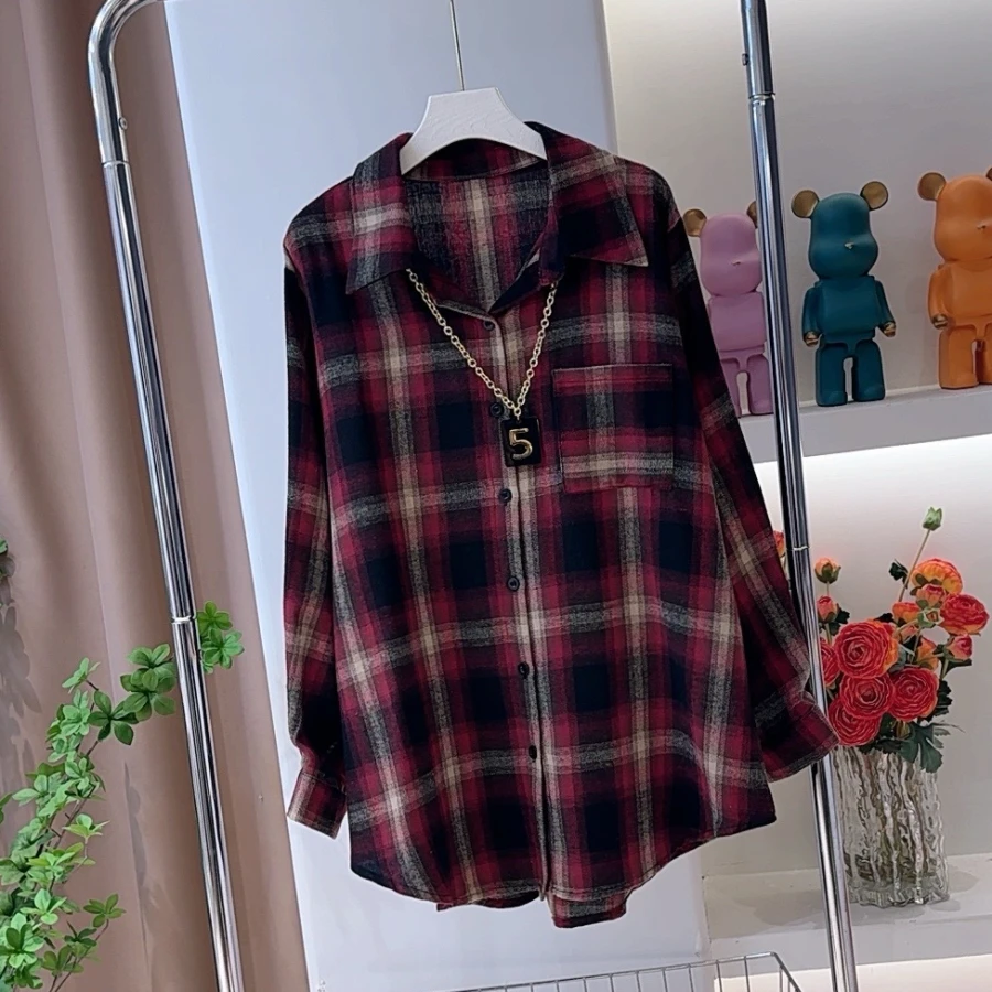 1818春季格子衬衫宽松休闲显瘦洋气百搭长袖翻领开衫女装直播