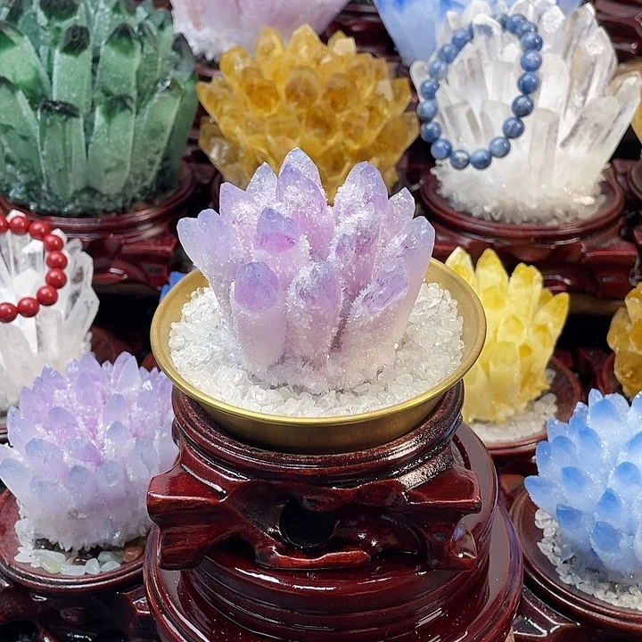 双***龙石材天然紫粉水晶110