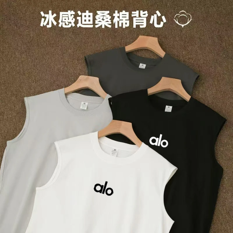 夏季新款面料迪桑速干刺绣无袖T恤背心休闲百搭男女同款-alo1