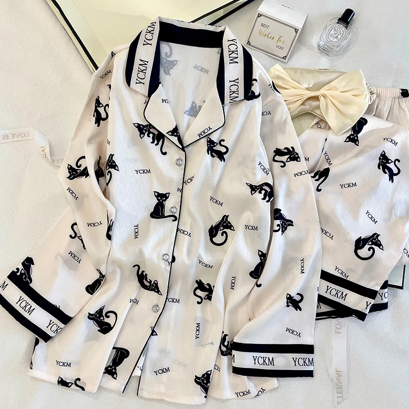 睡衣女款春季新爆款黑色小猫宽松休闲居家舒适两件套可外穿家居服