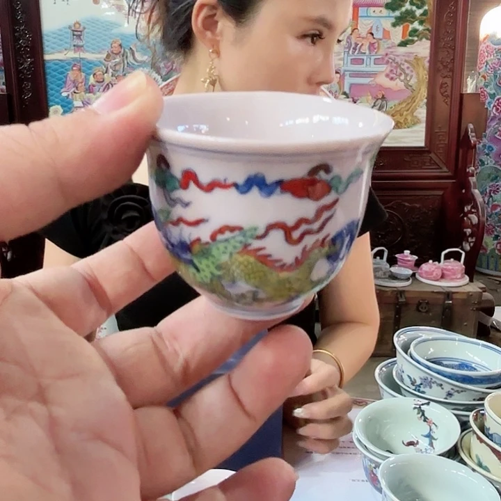 摆件景德镇高温陶瓷铃铛杯龙纹