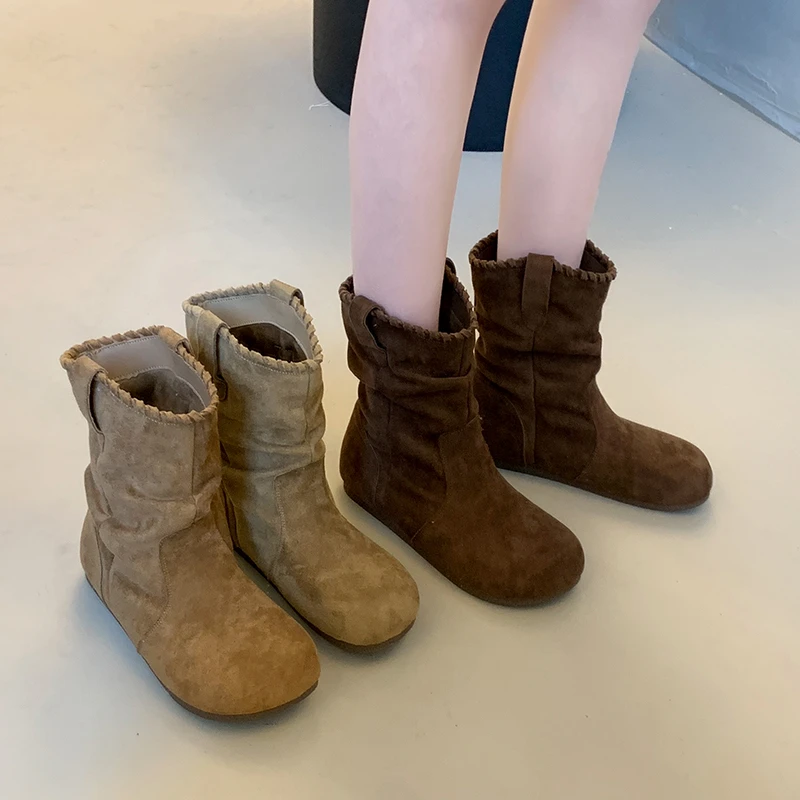 复古勃肯短靴女2025新款早秋磨砂慵懒风美拉德堆堆靴松果马丁靴