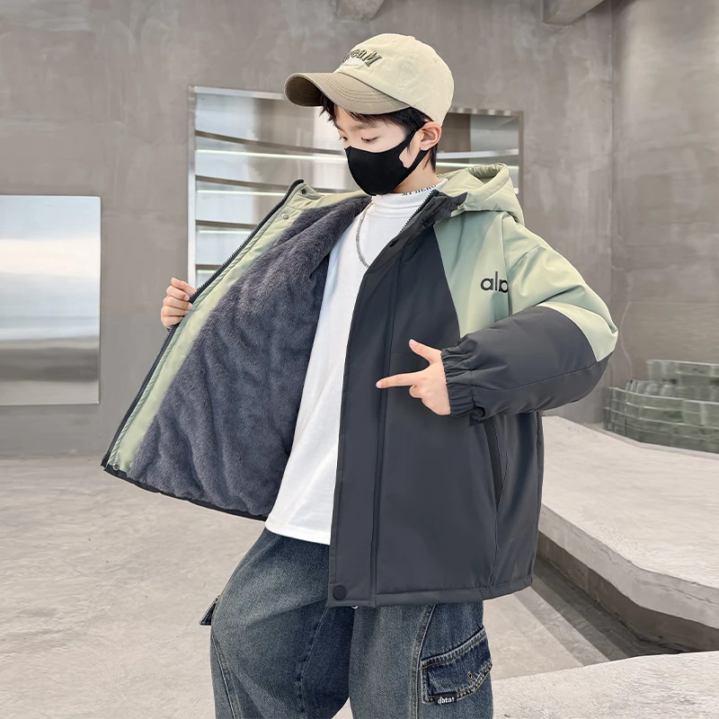 儿童装男童冬装加绒外套2025新款中大童秋冬款加厚冬季男孩派克服