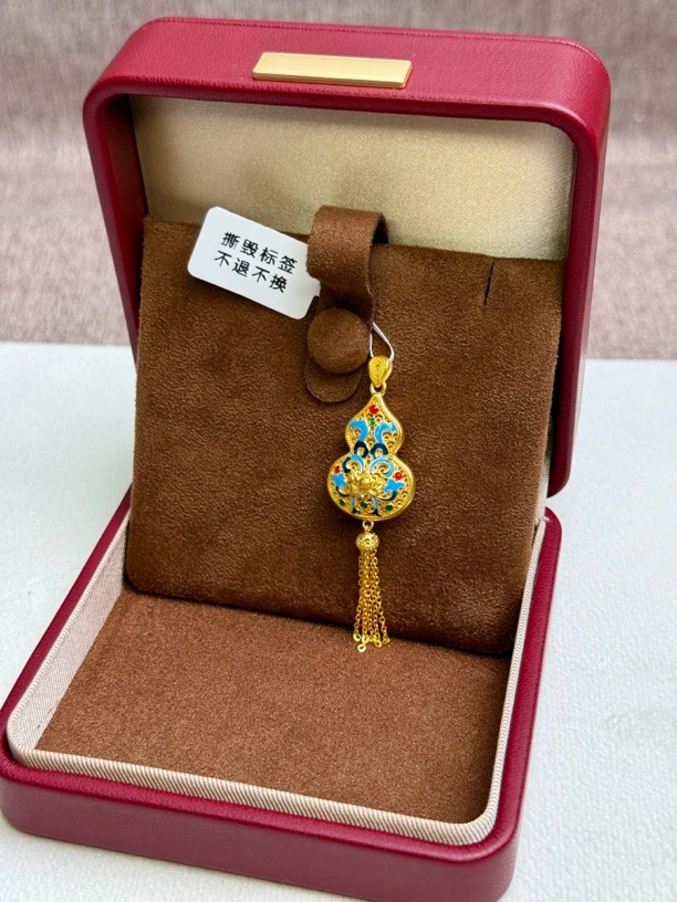 【美奢甄选】足金黄金珐琅流苏葫芦吊坠轻奢设计送女友足金挂坠