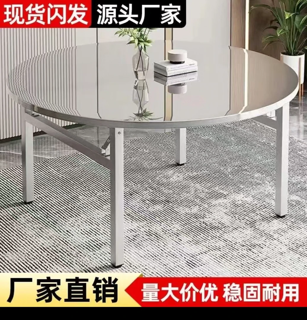不锈钢折叠圆桌家用便携式烧烤桌子户外摆摊夜市简易餐桌折叠桌子
