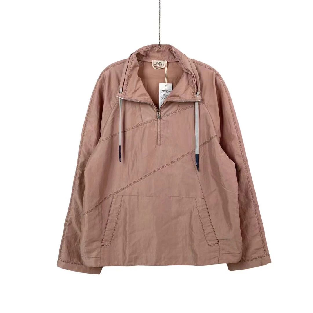 95新 Hermes/爱马仕  aa零八六八 铜氨丝/尼龙 半拉链冲锋衣 50码