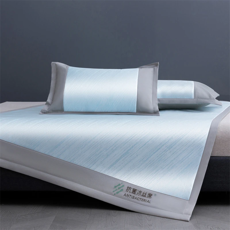 水星家纺适用夏季A类抗菌纯色冰丝席三件套冰藤凉席可水洗可折叠