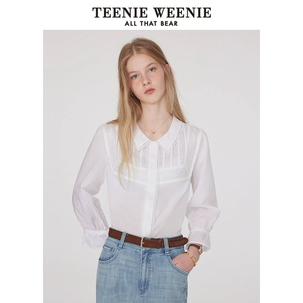 TeenieWeenie小熊女装衬衫25夏甜美清新喇叭袖上衣女TTYA252504W