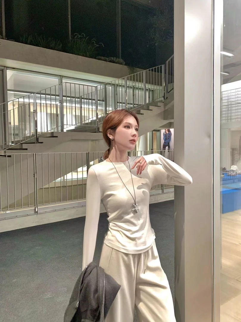 【芝士Cheese】轻氧节拍 宽松纯色长袖圆领女士针织套头打底衫