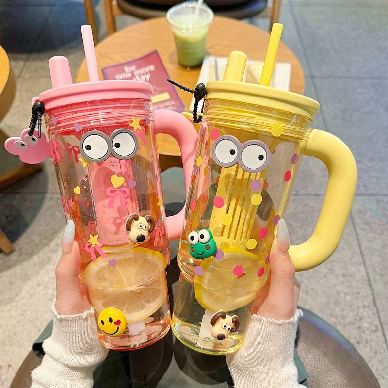 2025网红可爱吸管塑料水杯女高颜值大容量冰霸杯学生清新便携杯子