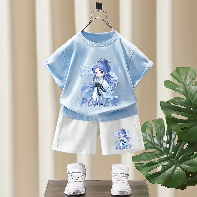 敖丙衣服男女童短袖套装2025新款夏季纯棉t恤儿童运动服两件套潮