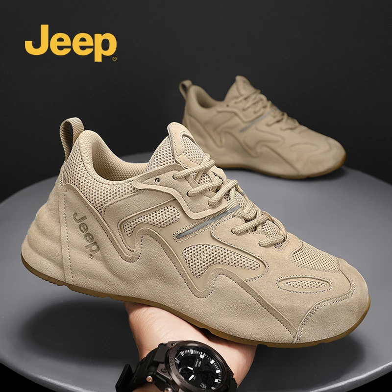 Jeep吉普真皮男鞋2025秋季新款时尚百搭品牌鞋透气耐磨防滑运动鞋