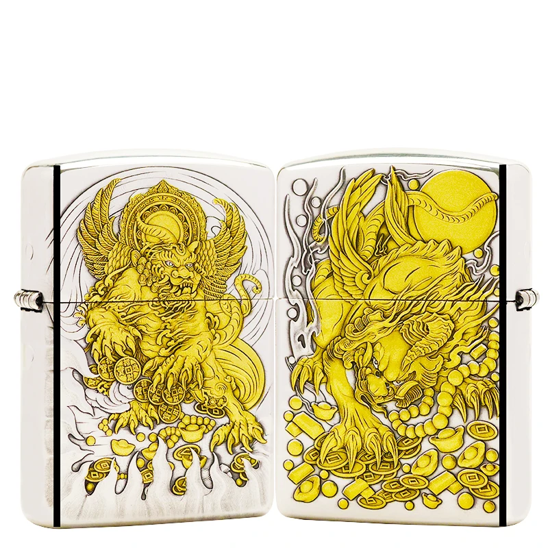 ZIPPO/之宝打火机镀银鎏金【貔貅护主】盔甲机原装煤油机DYJ1