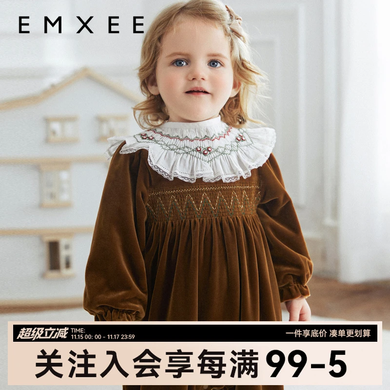 嫚熙婴儿连体衣高定丝绒外出公主礼服可拆花边领女宝焦糖南瓜新品