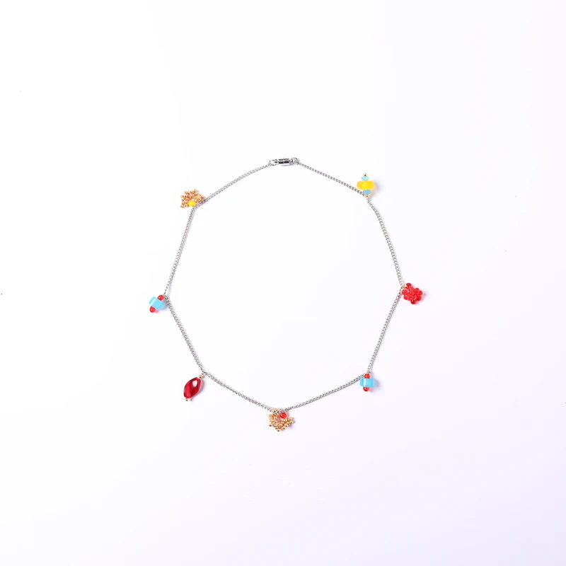 合金项链 【茉舍】FAFAMOON欧美饰品彩色花朵花项链FFMXL25B112-380