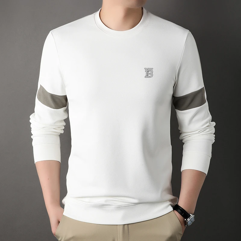 【专柜正品】欧洲轻奢春季新款男士休闲百搭卫衣男圆领套头拼接长袖