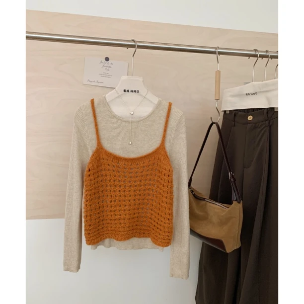 3986韩系显白色系百搭简约设计感针织背心吊带加纯色打底真两件