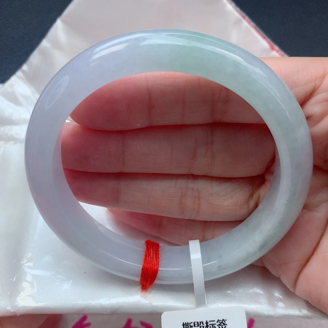 翡翠未镶嵌手镯60.5圈淡粉紫底半山水意境