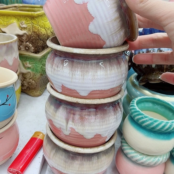 多肉绿植陶瓷花盆9.9包邮，有孔