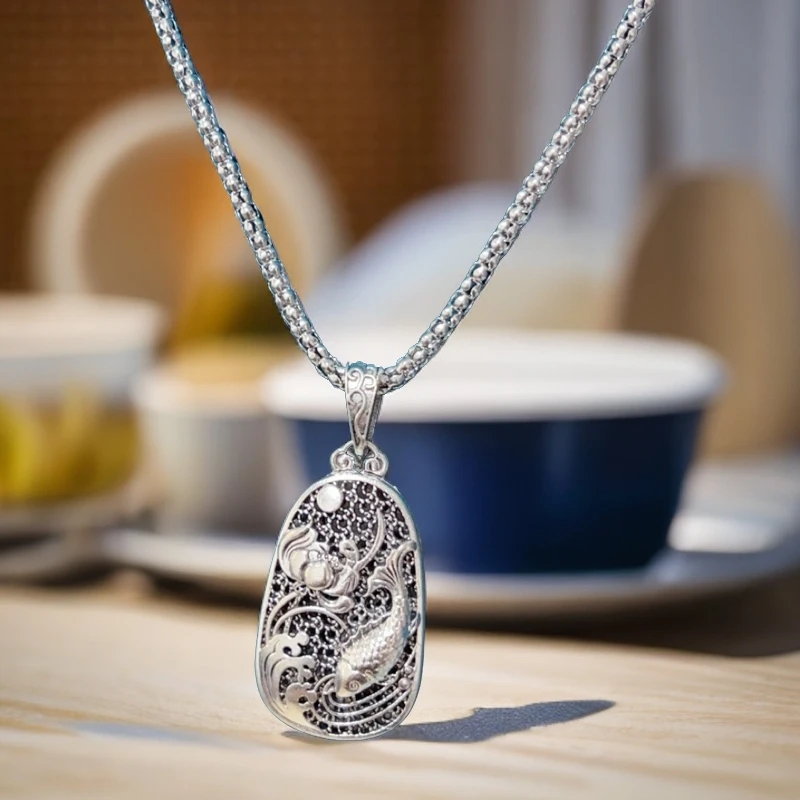 吊坠 新款荷塘月色吊坠 长款项链中式风