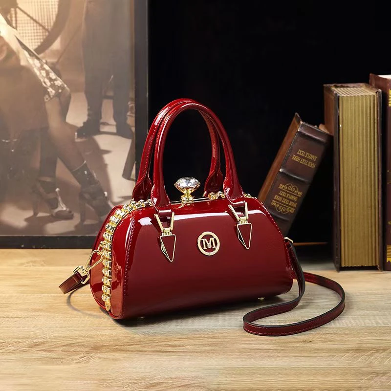 经典新款女士红色豹纹手提～钻石包